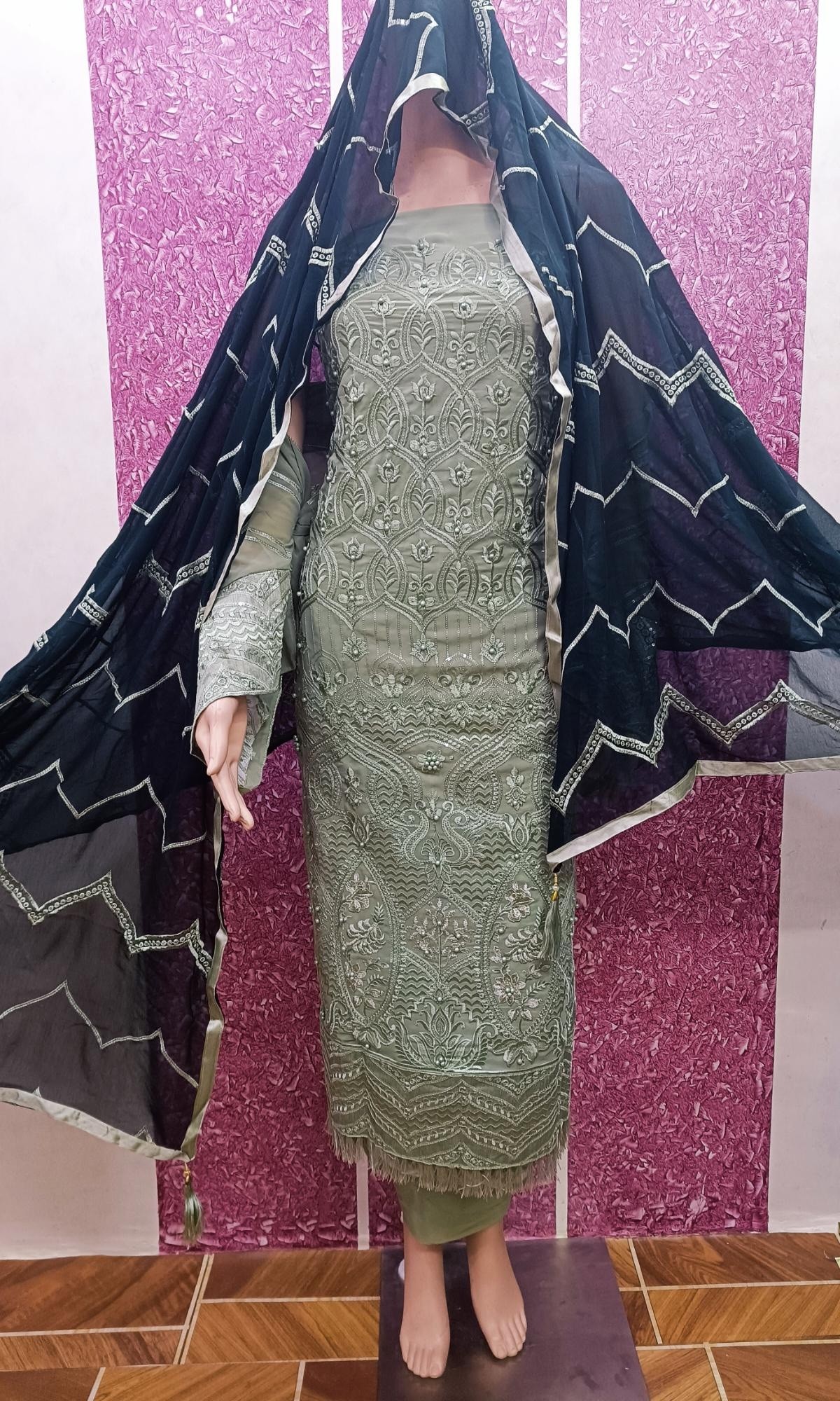 AFFAN CREATION 126 F GREEN PAKISTANI DRESS ONILINE 