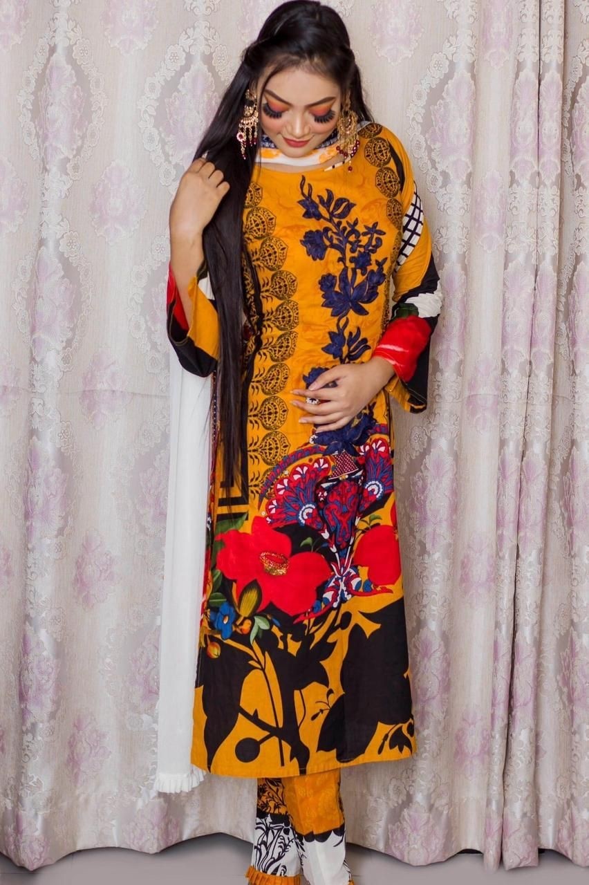 ZUNAIRAH FABS ZF 20 LUXURY EMBROIDERIED COLLECTION YELLOW COTTON DRESS
