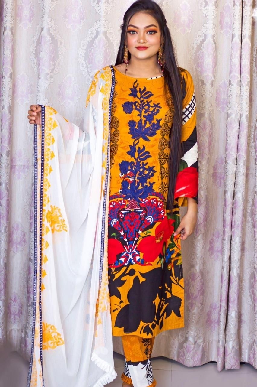 ZUNAIRAH FABS ZF 20 LUXURY EMBROIDERIED COLLECTION YELLOW COTTON DRESS