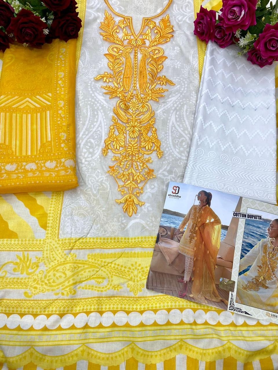 SHRADDHA DESIGNER SANA SAFINAZ VOL 4 SERIES 1001 TO 1004 PAKISTANI COTTON SUITS SINGLE
