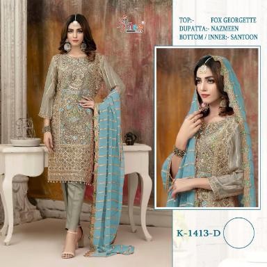 SHREE FABS K 1413 D PAKISTANI DESIGNER SUITS SINGLE SHOPPING