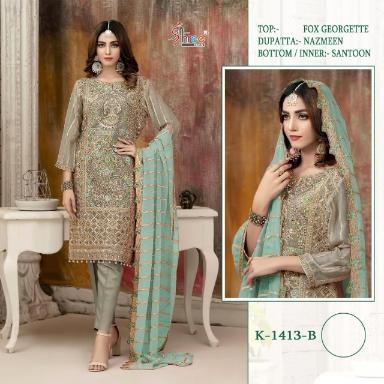 SHREE FABS K 1413 B PAKISTANI DESIGNER SUITS WHOLESALE