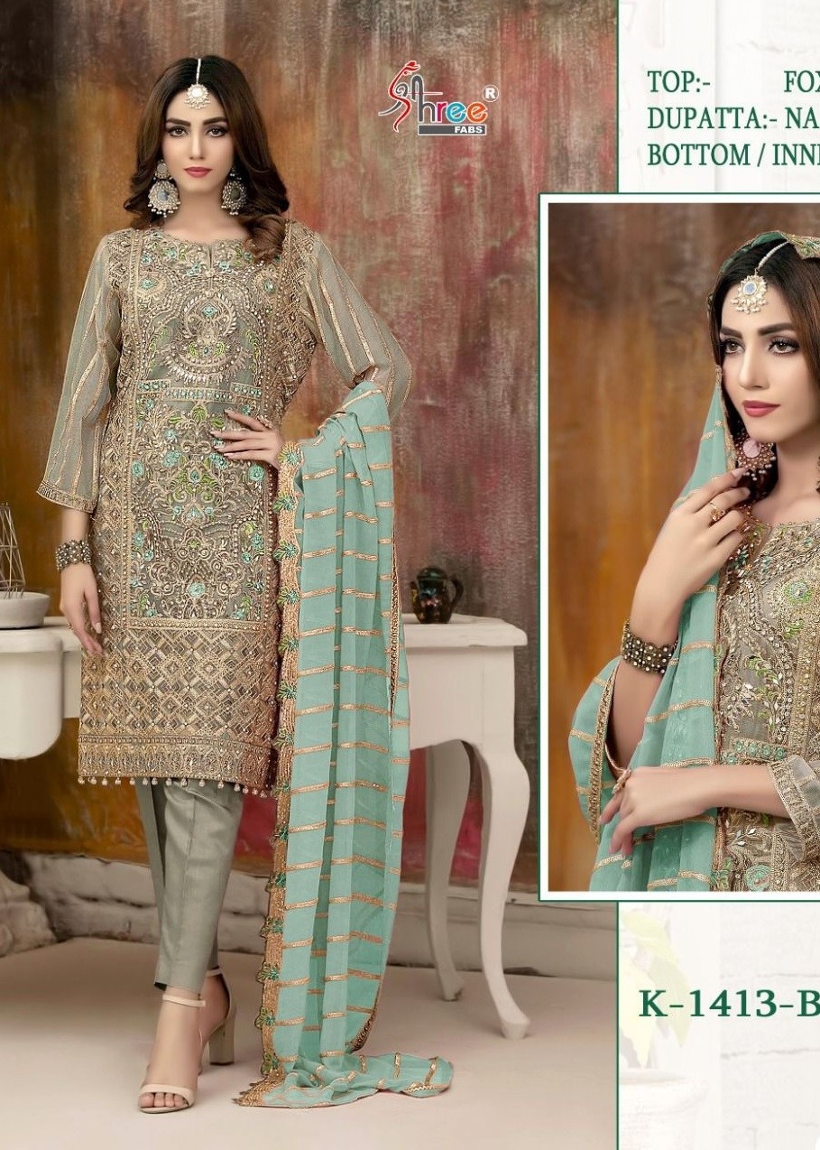 SHREE FABS K 1413 B PAKISTANI DESIGNER SUITS WHOLESALE