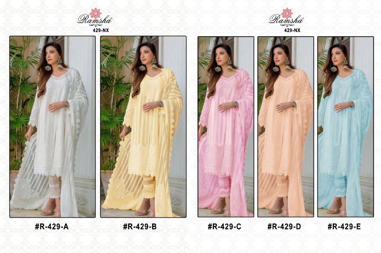 RAMSHA R 429 C PINK PAKISTANI DESIGNER SUITS WHOLESALER 