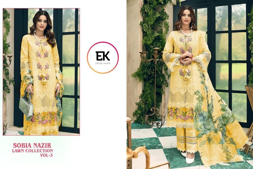 ERUM KHAN SOBIA NAZIR LAWN COLLECTION VOL 3 YELLOW SALWAR KAMEEZ ONLINE