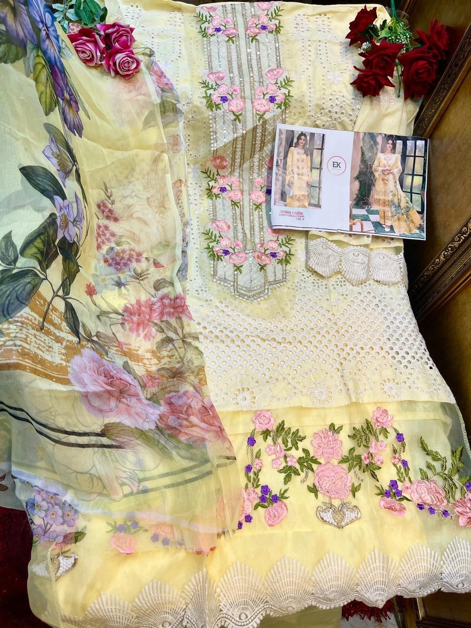 ERUM KHAN SOBIA NAZIR LAWN COLLECTION VOL 3 YELLOW SALWAR KAMEEZ ONLINE