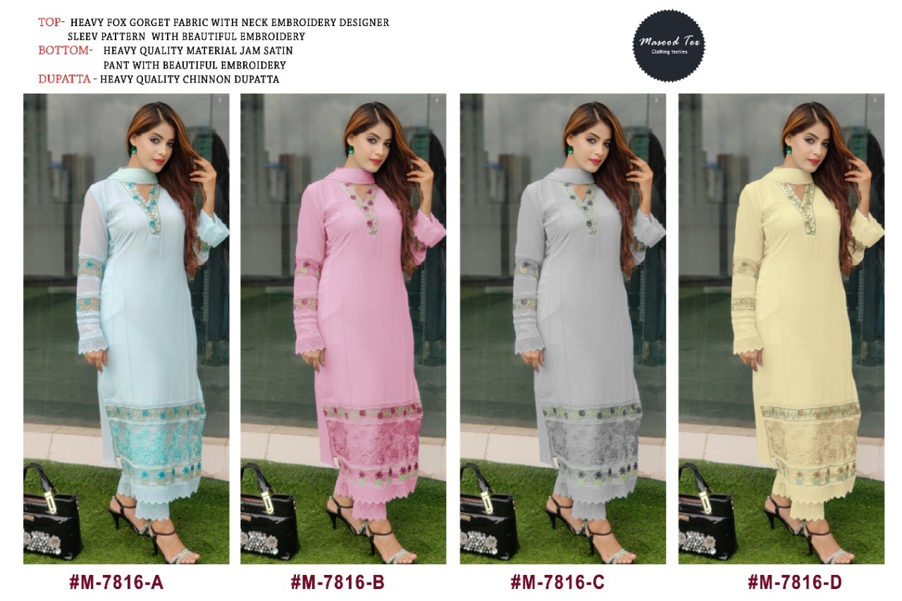 MASOOD TEX M 7816 B PAKISTANI DESIGNER KURTIS WITH PRICE
