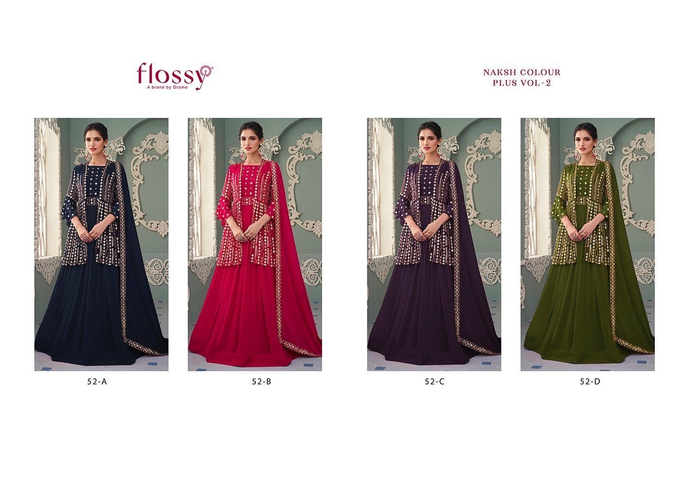 FLOSSY 52 A TO 52 D NAKSH COLOUR PLUS VOL 2 PAKISTANI SUITS SINGLE WITH PRICE