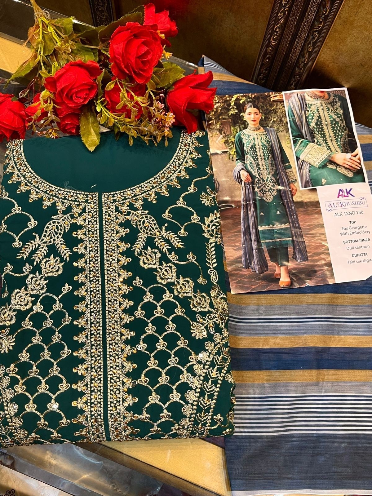AL KHUSHBU ALK 150 DARKGREEN PAKISTANI SALWAR KAMEEZ HIT DESIGN 2022