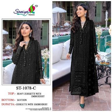 SANIYA TRENDZ ST 1078 C BLACK SALWAR KAMEEZ SINGLE WHOLESALER 