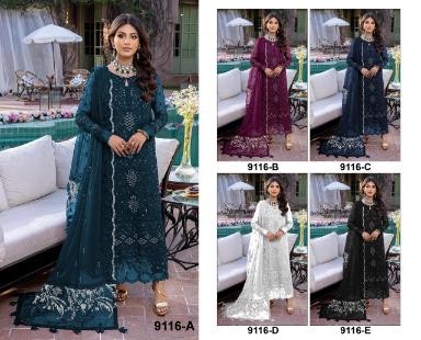 MAARIA A 9116 A TO 9116 E PAKISTANI SUITS SUPPLIER BY SINGLE