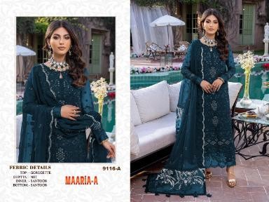 MAARIA A 9116 A TO 9116 E PAKISTANI SUITS SUPPLIER BY SINGLE