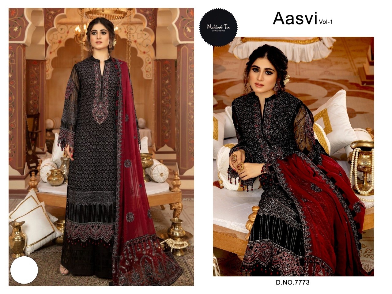 MEHBOOB TEX 7773 AASVI VOL 1 NEW DESIGNER PAKISTANI SUITS WHOLESALER