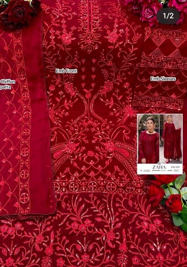 ZAHA 10037 RED PAKISTANI SUITS MANUFACTURER