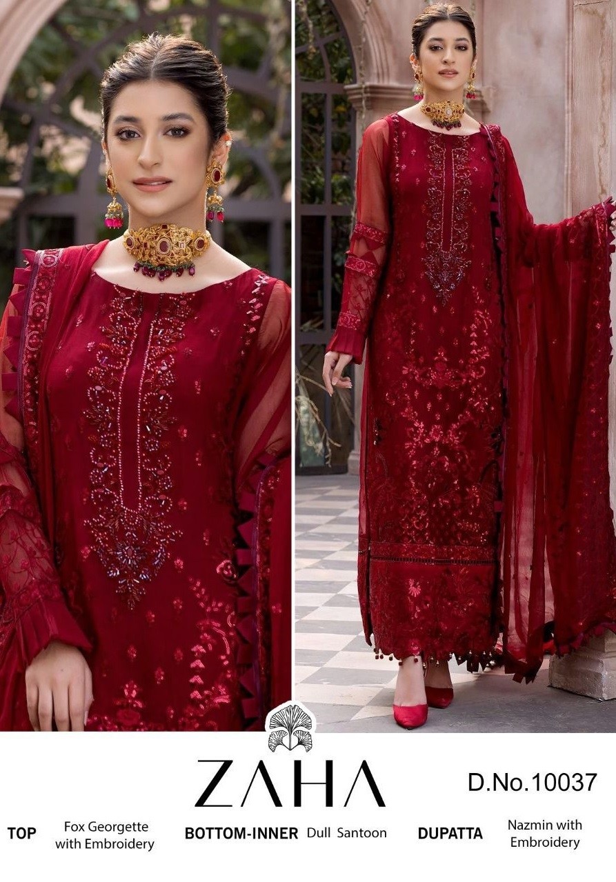 ZAHA 10037 RED PAKISTANI SUITS MANUFACTURER