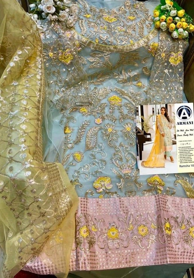 ARMANI RAMSHA 10 PAKISTANI DESIGNER SUITS BY SURAT