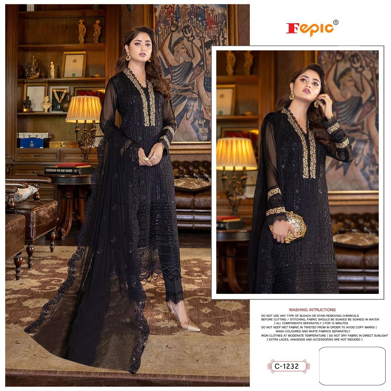FEPIC ROSEMEEN C 1232 BLACK PAKISTANI SALWAR SUITS ONLINE