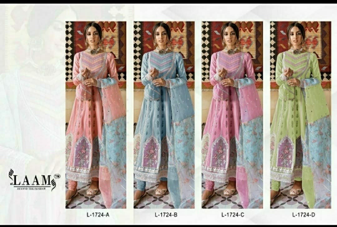 AL LAAM L 1724 A TO L 1724 D QALAMKAR ANARKALI LAWN COLLECTION KURTIS