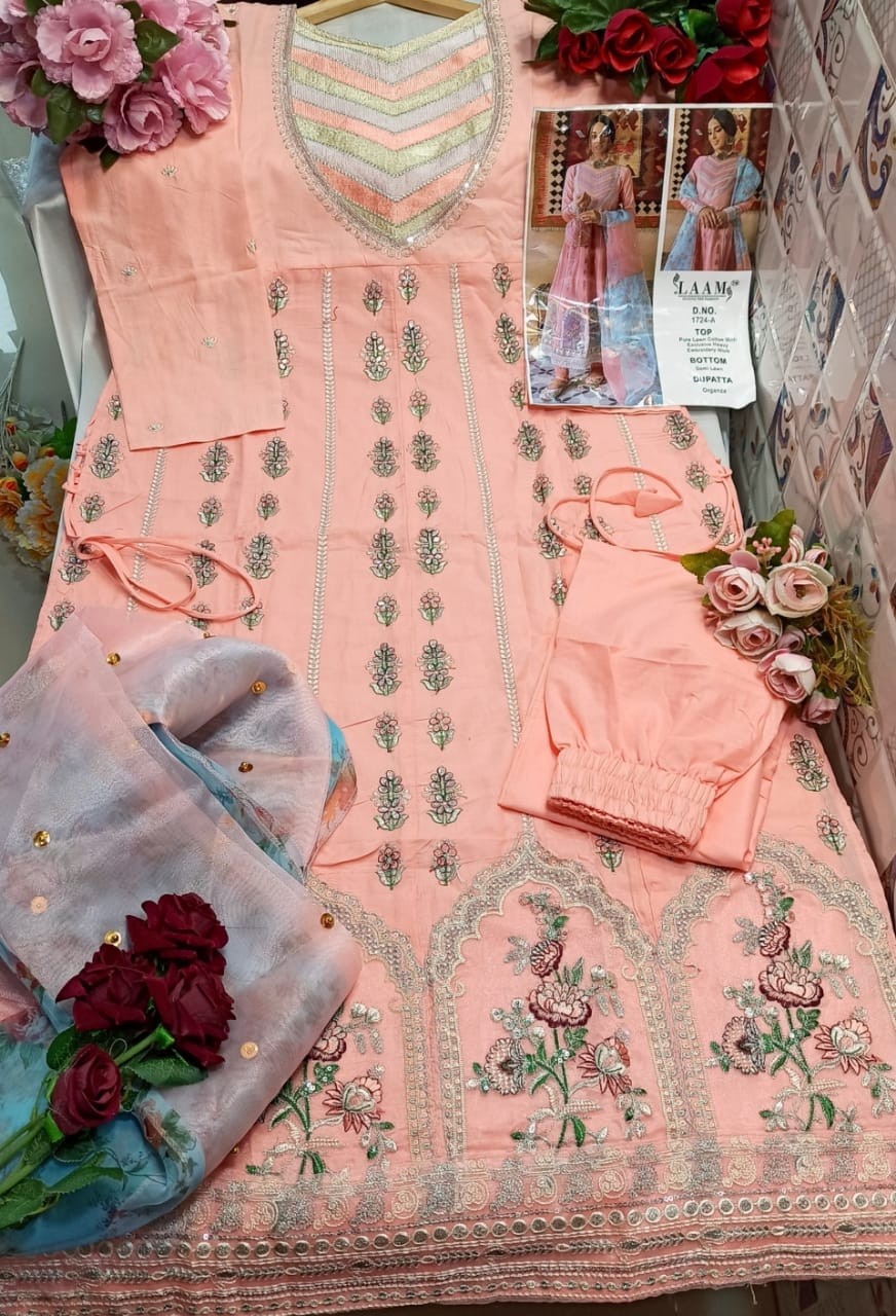 AL LAAM L 1724 A TO L 1724 D QALAMKAR ANARKALI LAWN COLLECTION KURTIS