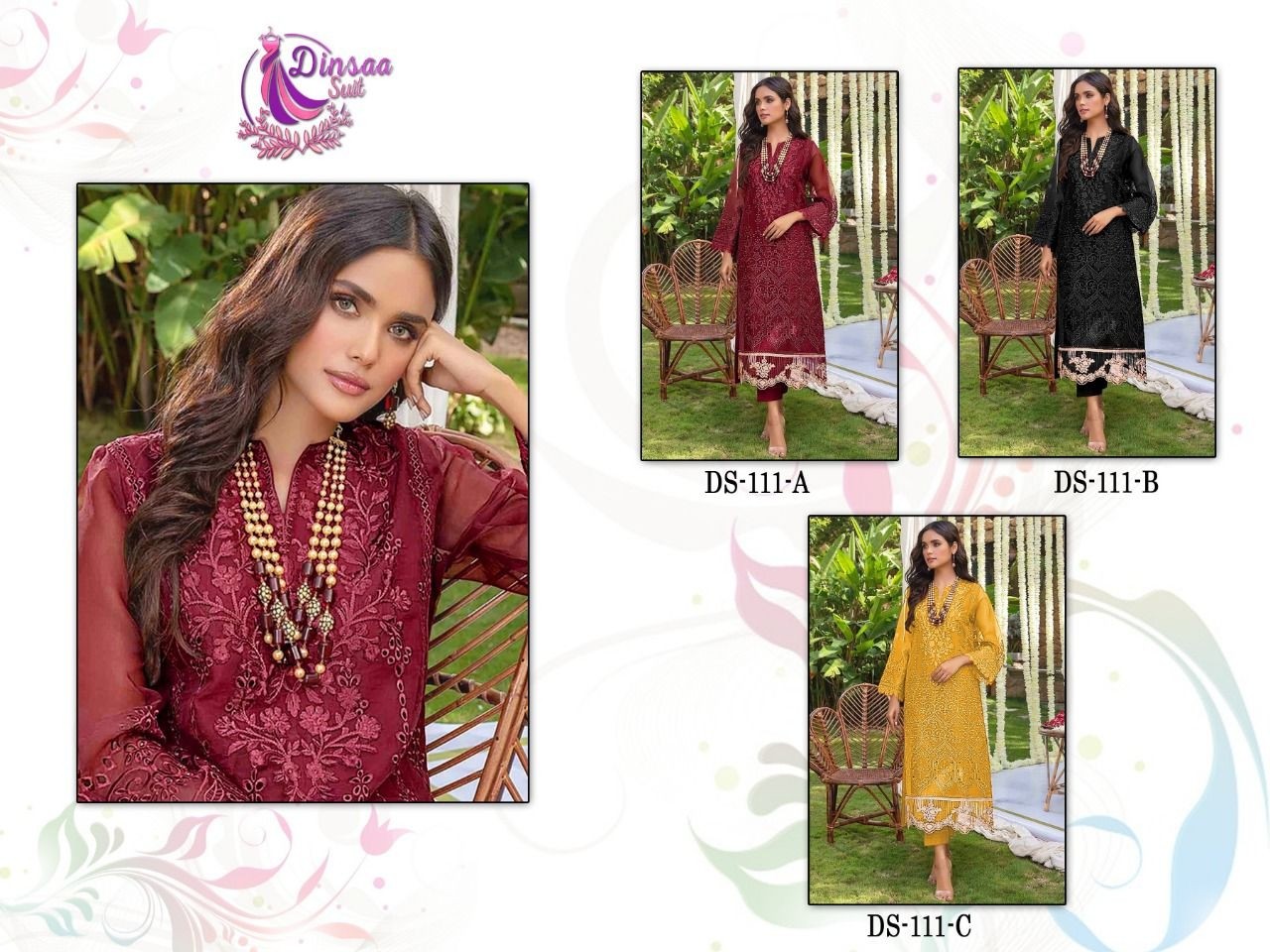 DINSAA SUIT DS 111 B BLACK PAKISTANI SALWAR KAMEEZ NEW CATALOGUE 