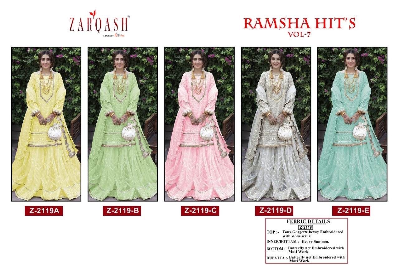 ZARQASH Z 2119 D RAMSHA HITS VOL 7 SALWAR SUITS WITH PRICE