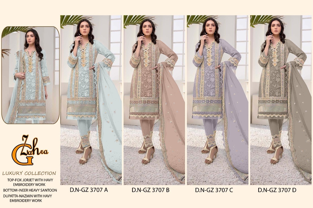 G ZAHRA LUXURY COLLECTION 3707 A  TO 3707 D PAKISTANI SALWAR KAMEEZ SINGLE
