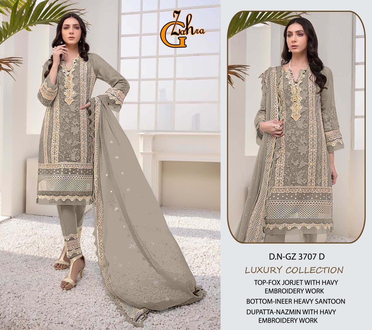 G ZAHRA LUXURY COLLECTION 3707 A  TO 3707 D PAKISTANI SALWAR KAMEEZ SINGLE