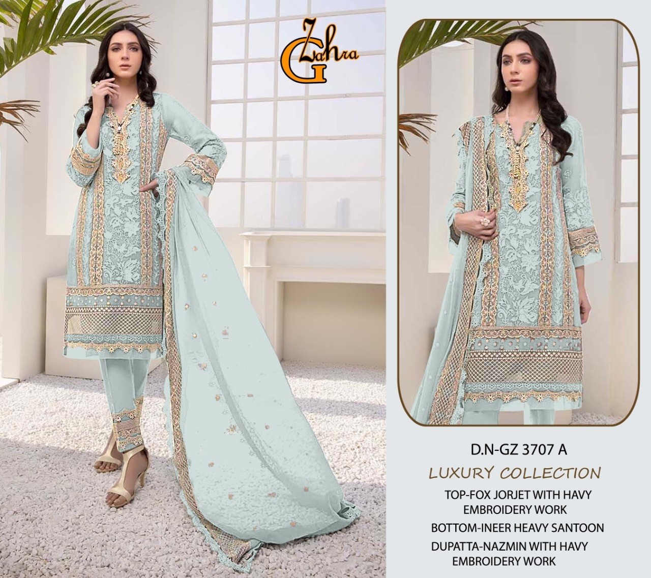 G ZAHRA LUXURY COLLECTION 3707 A  TO 3707 D PAKISTANI SALWAR KAMEEZ SINGLE