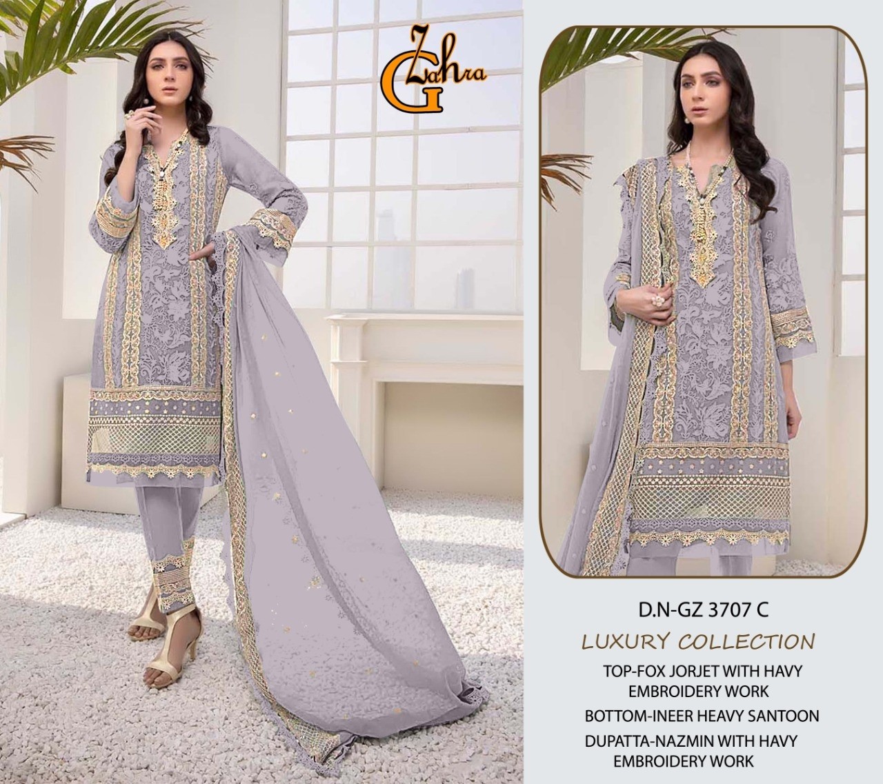 G ZAHRA LUXURY COLLECTION 3707 A  TO 3707 D PAKISTANI SALWAR KAMEEZ SINGLE