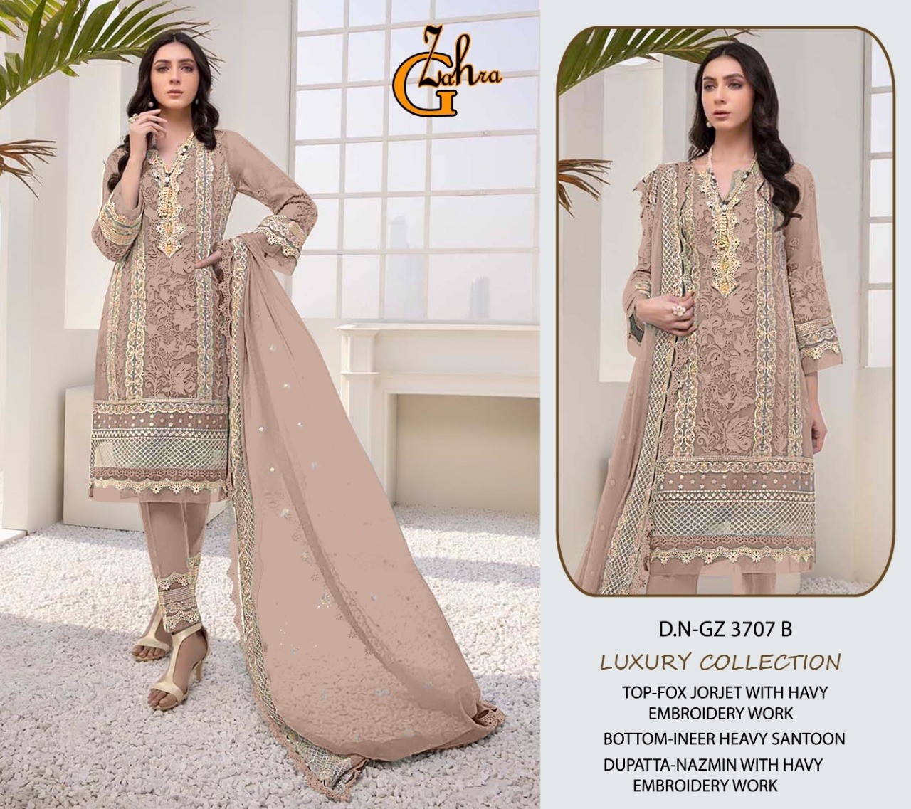 G ZAHRA LUXURY COLLECTION 3707 A  TO 3707 D PAKISTANI SALWAR KAMEEZ SINGLE