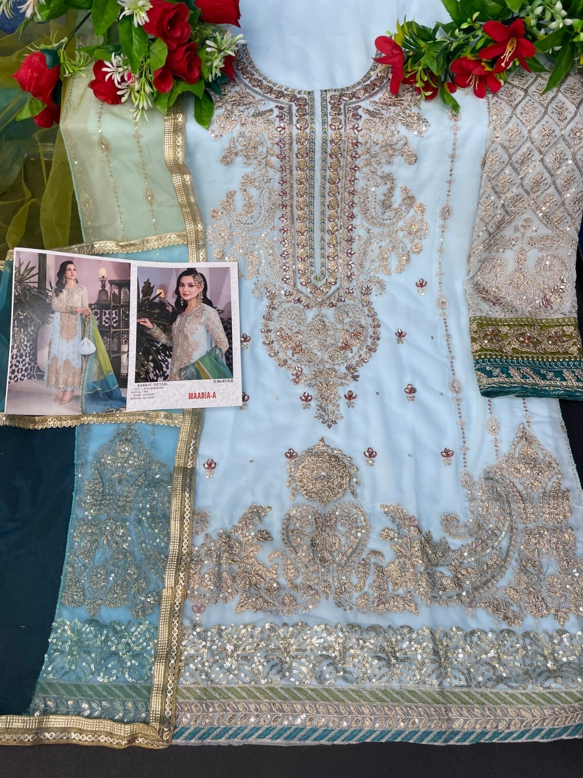 MAARIA A 9115 A TO 9115 F PAKISTANI SUITS SINGLE PIECE