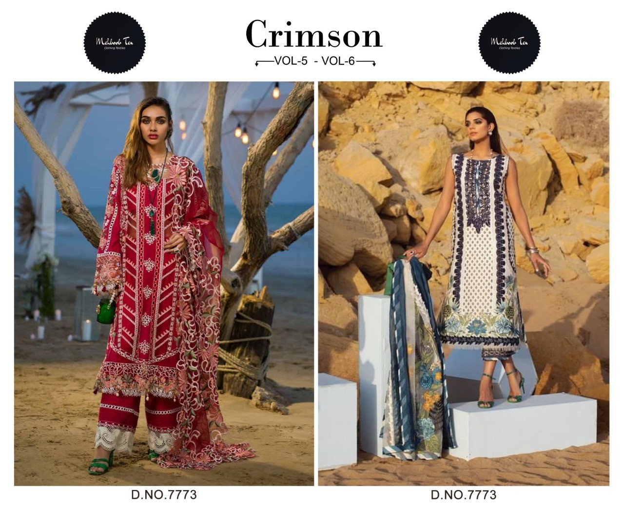 MEHBOOB TEX 7773 CRIMSON VOL 6 WHITE HIT DESIGN PAKISTANI SUITS