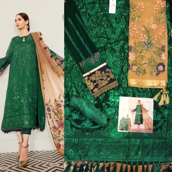 SHREE FABS S 160 C ROSE GOLD 4 GREEN PAKISTANI SUITS NEW COLLECTION 