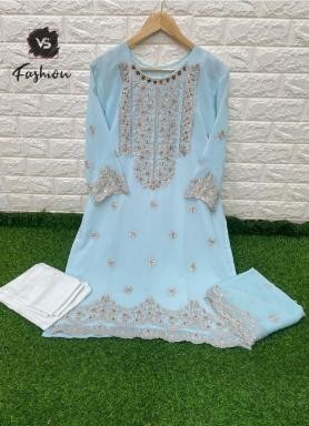 VS FASHION SKYBLUE LATEST PAKISTANI KURTIS ONLINE SHOPPING