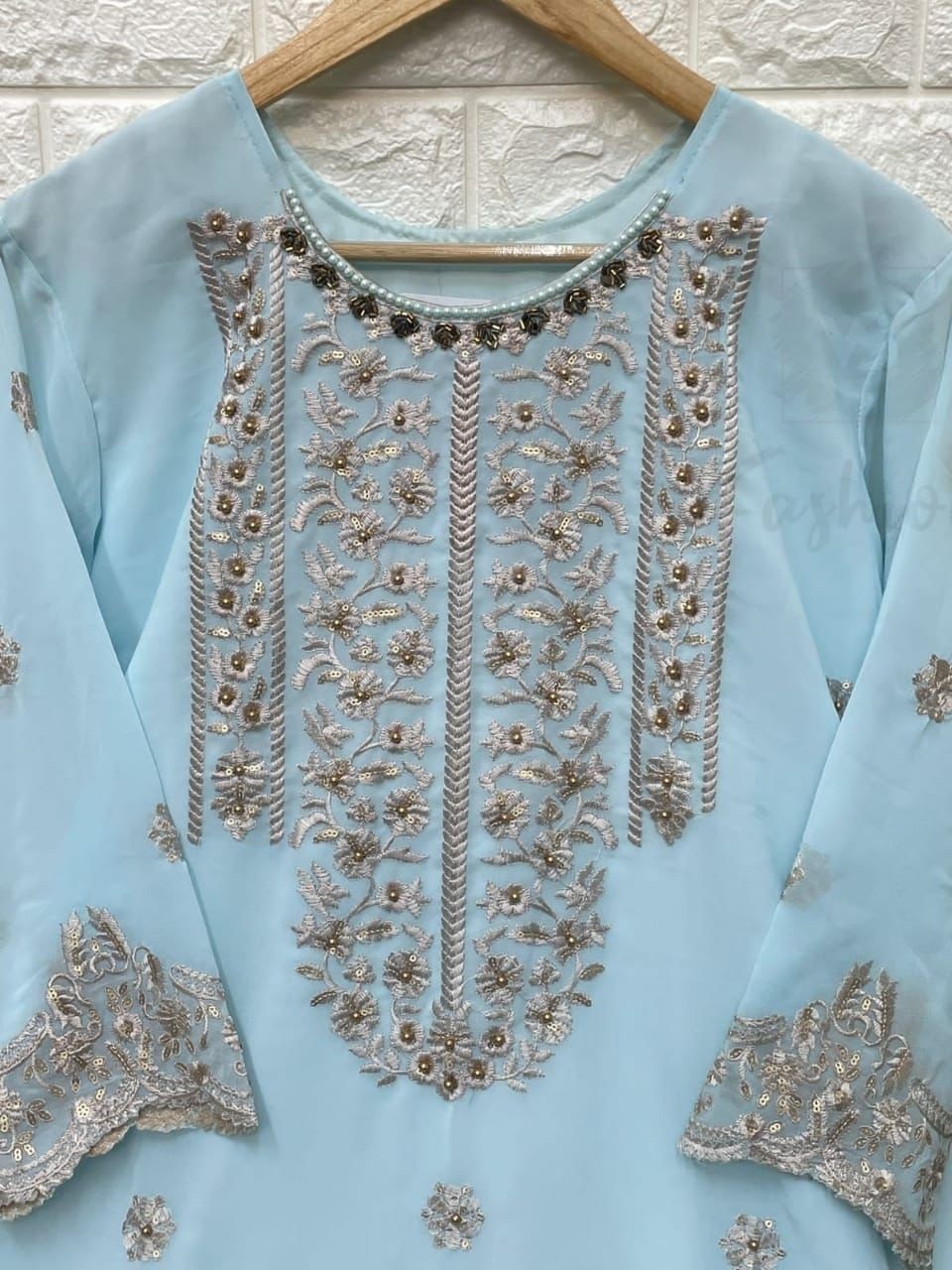VS FASHION SKYBLUE LATEST PAKISTANI KURTIS ONLINE SHOPPING