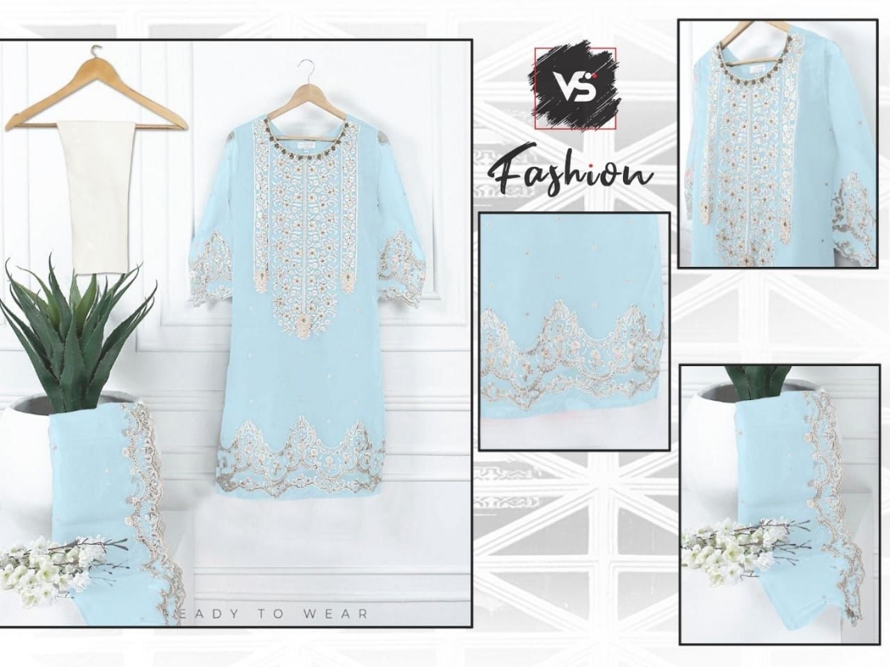 VS FASHION SKYBLUE LATEST PAKISTANI KURTIS ONLINE SHOPPING