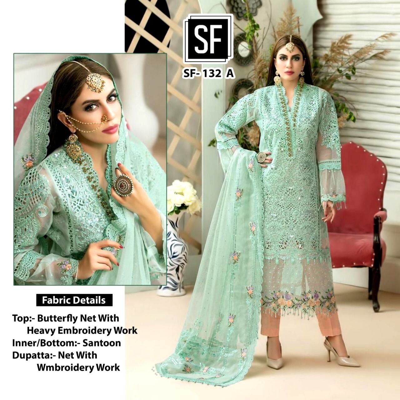 SF 132 A PAKISTANI DESIGNER SUITS WHOLESALER