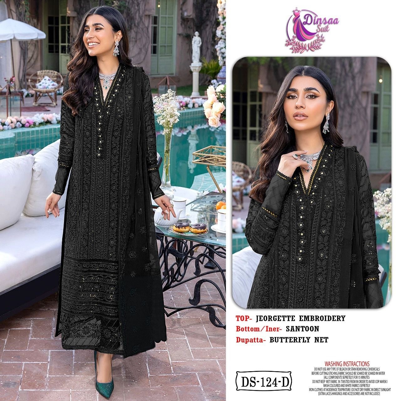 DINSAA SUIT DS 124 D BLACK PAKISTANI SUITS WITH PRICE