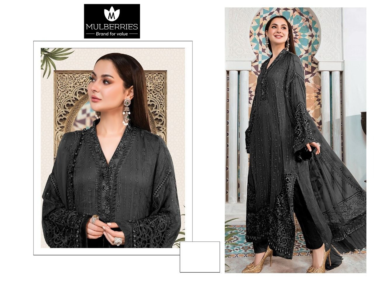 MULBERRIES BLACK HIT COLOURS PAKISTANI SALWAR SUITS 