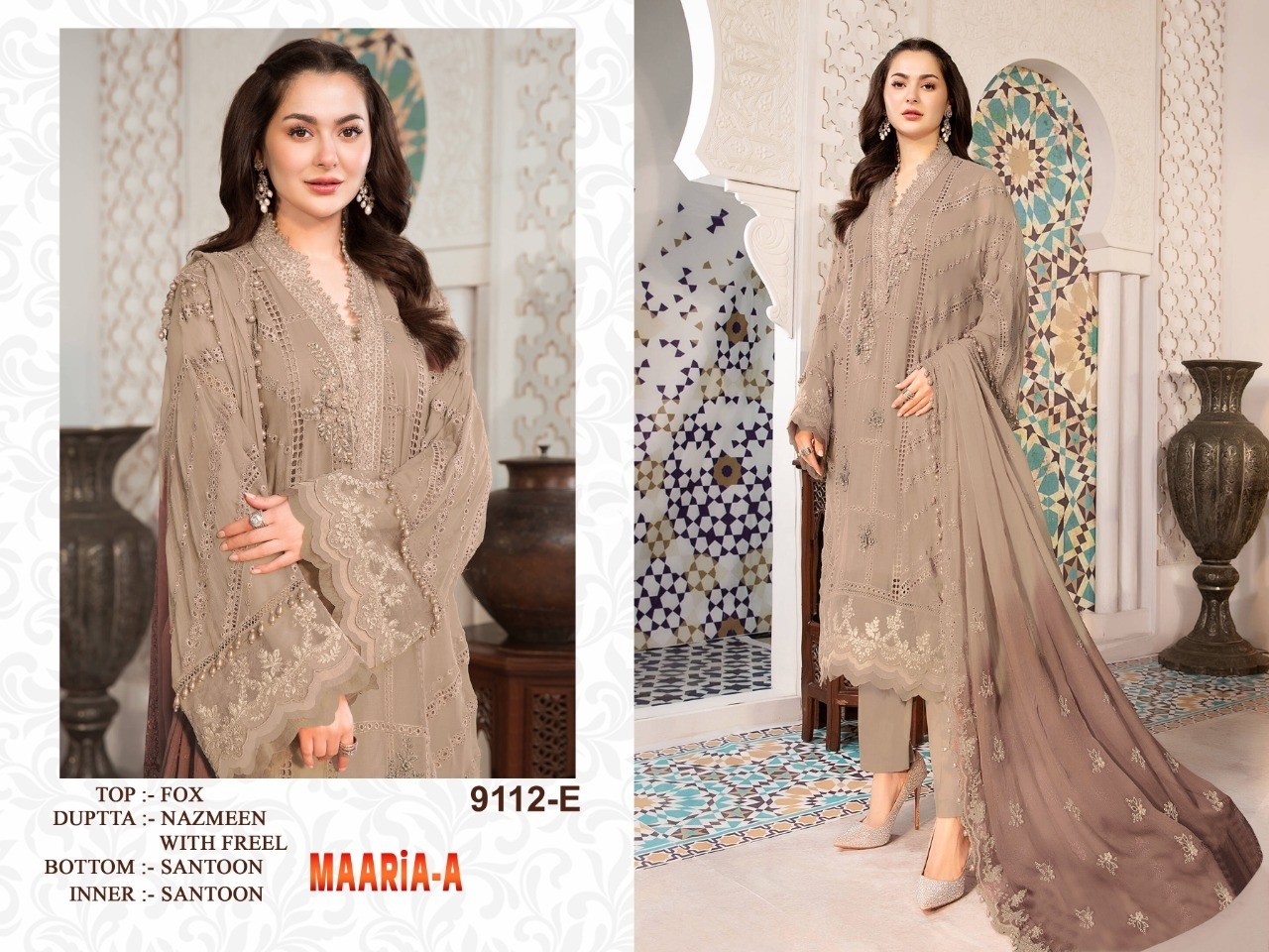 MAARIA A 9112 E PAKISTANI SUITS FOX GEORGETTE SURAT