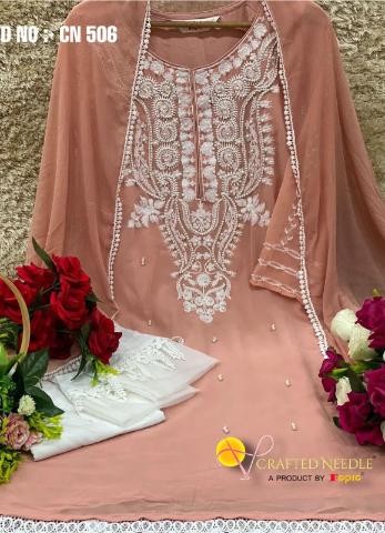 FEPIC CRAFTED NEEDLE 506 ORANGE NEW PAKISTANI KURTIS PEARLS WORK 