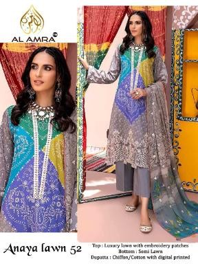 AL AMRA ANAYA LAWN 52 TO 55 CHUNRI COLLECTION 2022 PAKISTANI SUIT SINGLE SUPPLIER 