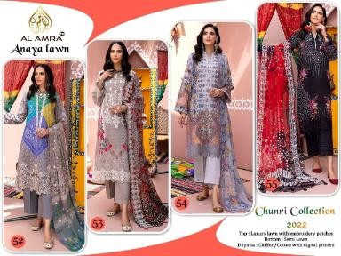 AL AMRA ANAYA LAWN 52 TO 55 CHUNRI COLLECTION 2022 PAKISTANI SUIT SINGLE SUPPLIER 