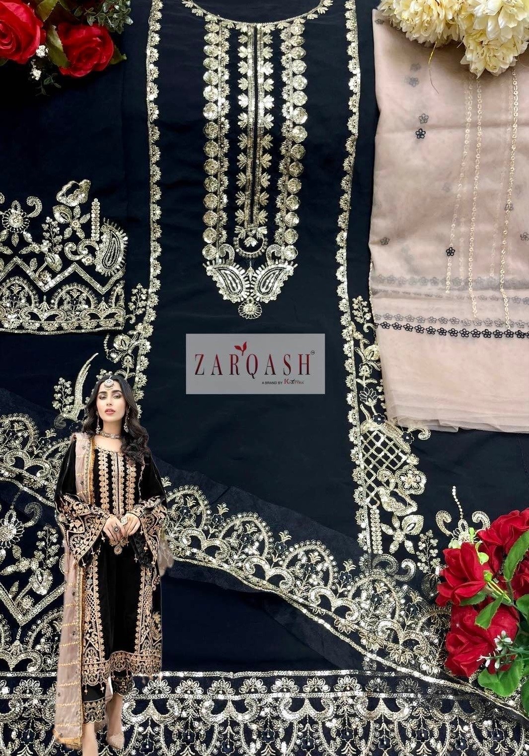 ZARQASH Z 2123 C BLACK SALWAR KAMEEZ WHOLESALER GEORGETTE