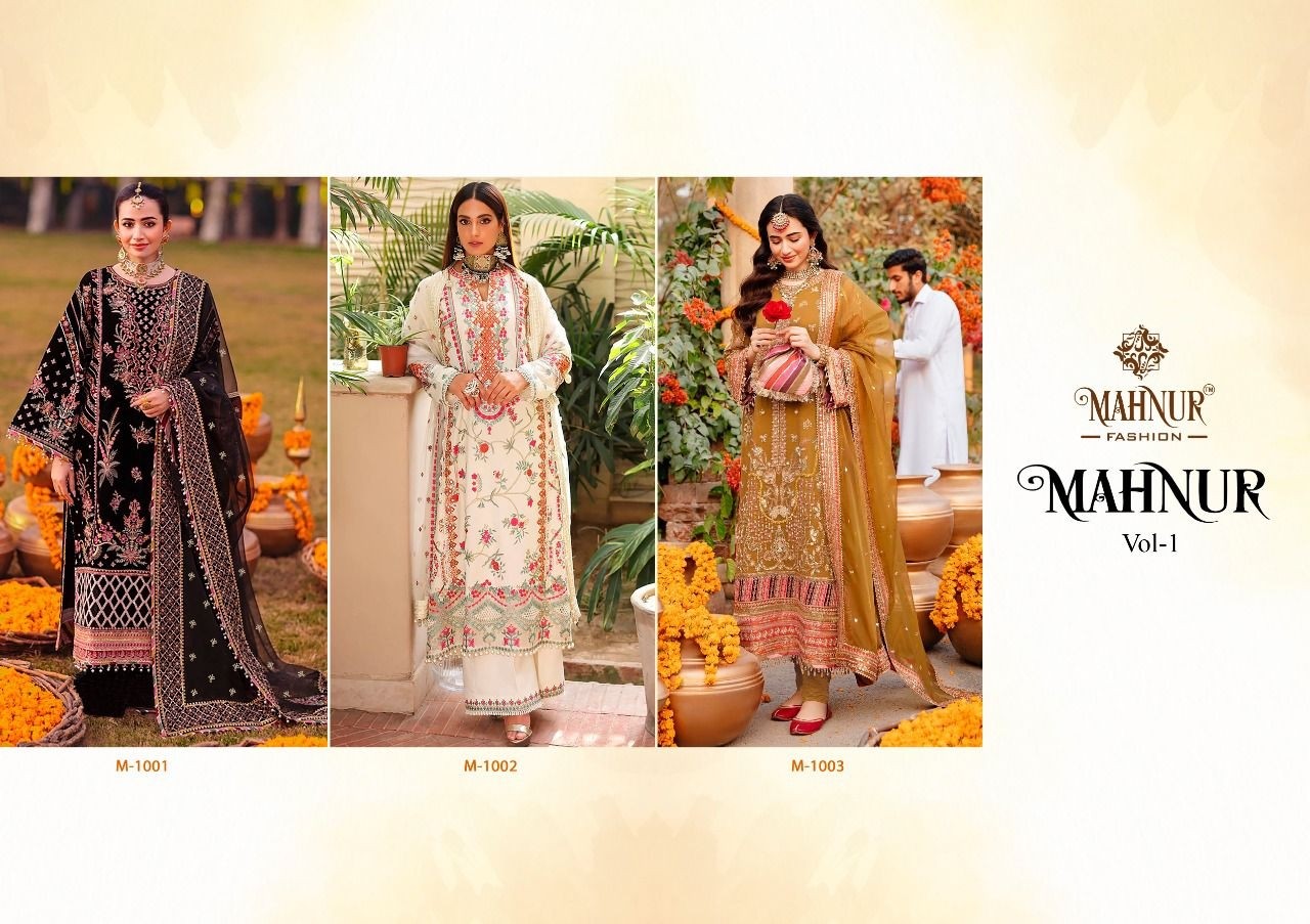 MAHNUR FASHION M 1001 TO 1003 MAHNUR VOL 1 LATEST PAKISTANI SUIT MANUFACTURER
