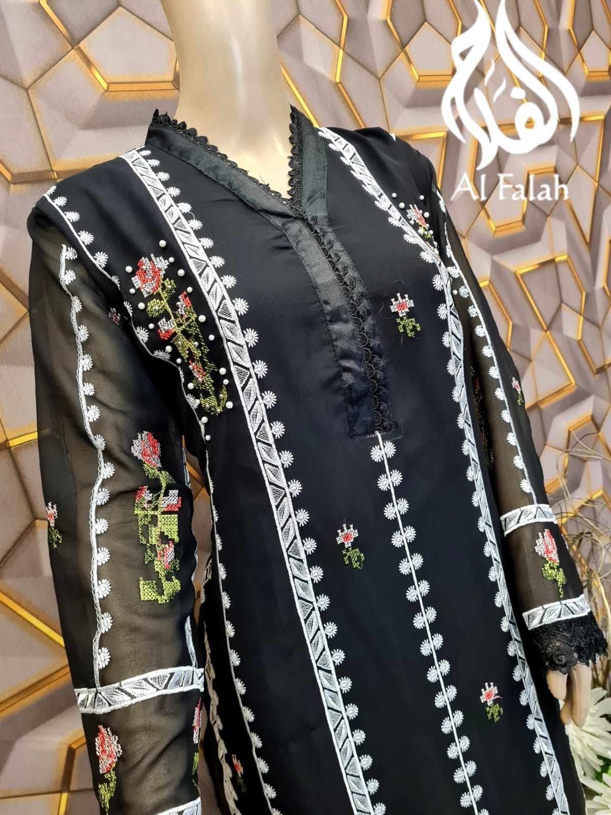 AL FALAH F 5004 SINGLE BLACK PAKISTANI KURTIS