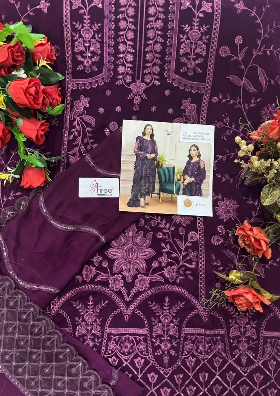 SHREE FABS S 557 GEORGETTE LATEST PAKISTANI SUITS SINGLE PIECE