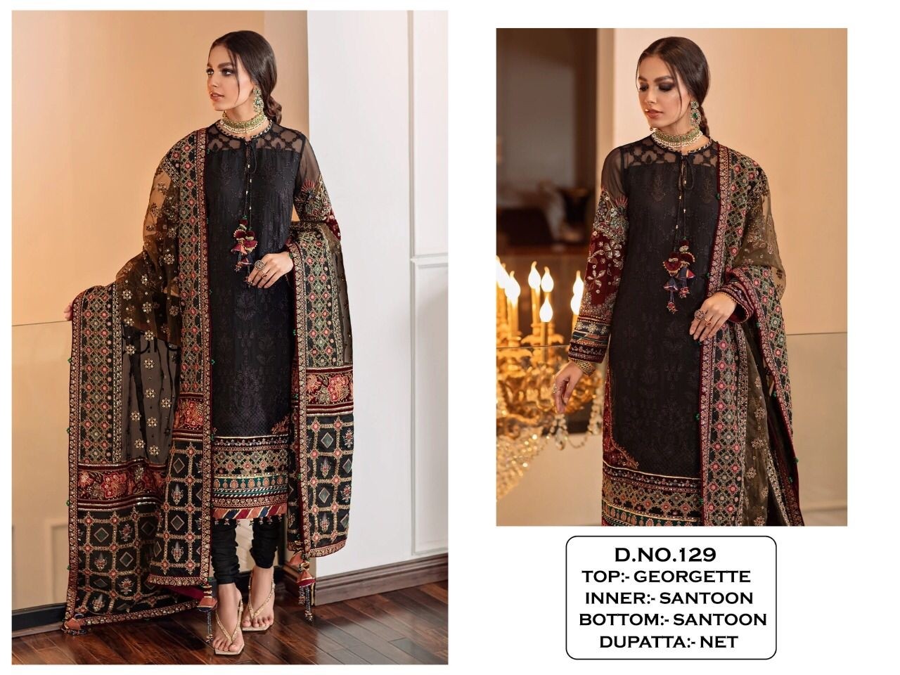 KALEESHA FASHION KF 129 BLACK PAKISTANI SUITS WHOLESALE BY SHOP