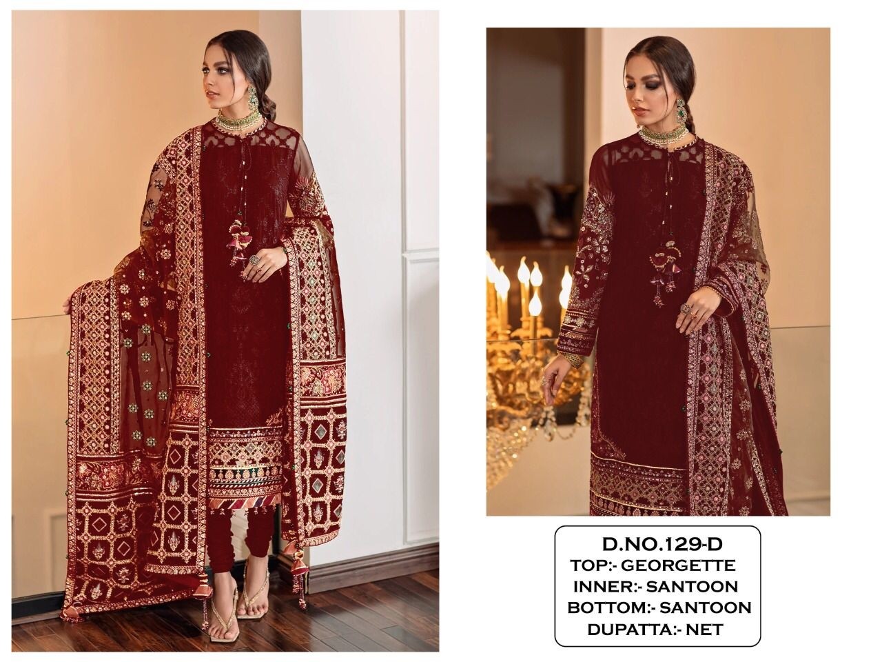 KALEESHA FASHION KF 129 D RED PAKISTANI SUITS WHOLESALE SURAT