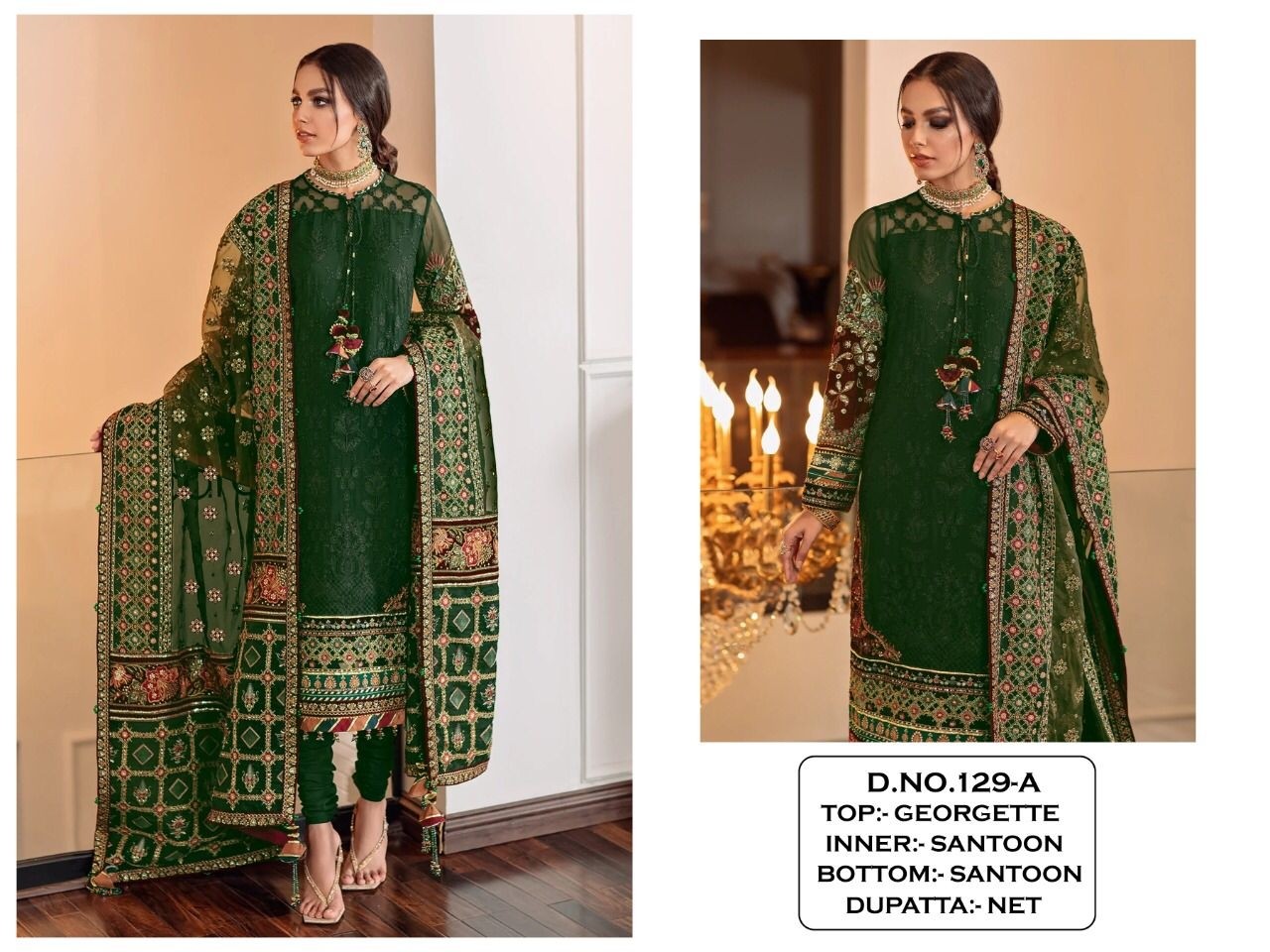 KALEESHA FASHION KF 129 A GREEN PAKISTANI SUITS BY SHOP